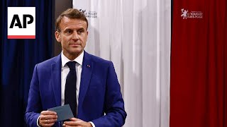 President Emmanuel Macron votes in Frances highstakes legislative election [upl. by Orsa]