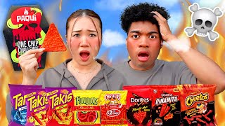 TRYING AND RATING EVERY SPICY CHIP FLAMIN HOT SNACKS [upl. by Assanav]