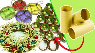 Adornos Navideños con tubos de cartón  3 Ideas Manualidades Recicladas Ecobrisa [upl. by Arabele977]