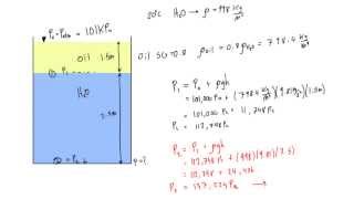 Water and oil are in a tank calculate pressure at the bottom [upl. by Nosaes155]