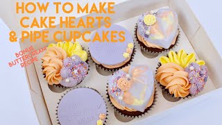 CAKE TUTORIAL  How to Make Geo Cake Heart Cupcakes Bonus Cupcake Piping amp Buttercream Recipe [upl. by Roseline]