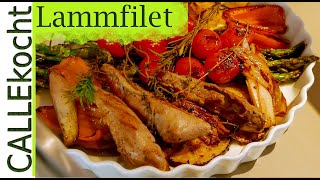 Lammfilet aus der Grillpfanne  Rosa gebraten  Rezept [upl. by Afirahs]