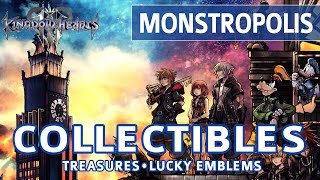 Kingdom Hearts 3  Monstropolis All Collectible Locations Lucky Emblems amp Treasures [upl. by Beulah]