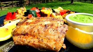 Grilled Rockfish with Lemon Basil Pesto  Striped Bass Recipe [upl. by Sherwin]