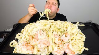 CREAMY SHRIMP ALFREDO • Mukbang amp Recipe [upl. by Orpha97]