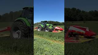 Deutz Fahr 6215 tractor with Pottinger triple mowers [upl. by Armond636]