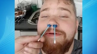 Man Gets His Nose Hair Waxed  Funny Waxing Reactions [upl. by Nimajeb]