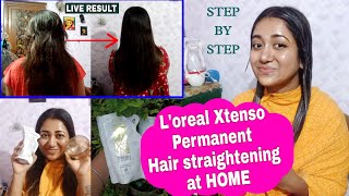 loreal xtenso permanent hair straightening process at home  live result  fully satisfied👌 vlog [upl. by Indihar]