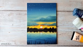 How to Draw a Sunset Night Sky  Easy Acrylic Painting Ideas for Beginners  Mini Canvas Painting [upl. by Manus]