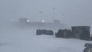 Highmark Stadium blanketed with snow during Sunday storm [upl. by Francie492]