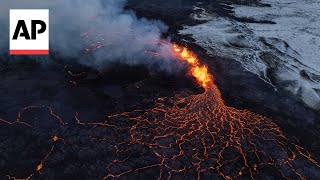 Drone footage of Iceland volcano eruption shows spectacular lava flow [upl. by Mudenihc]