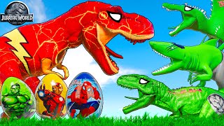 One Spiderman TRex vs Other Big Colorful Dinosaurs in Jurassic World IRex vs TRex Dino Fight [upl. by Enirac575]