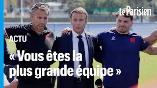 « Rendeznous fiers »  la causerie de Macron au XV de France à J4 du mondial de rugby [upl. by Nagard]