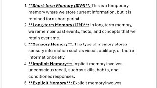 Types of Memory STM LTM Sensory Memory Implicit memory Explicit memory [upl. by Filemon552]