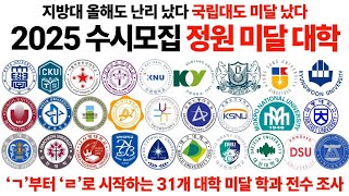 수시장인 2025 수시 내신 1등급대 미달 대학 학과 순위  2025 수시 1등급 입결 경쟁률 충원율 눈치작전 빵꾸 펑크 미달 줍줍 [upl. by Ennyl904]