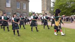 Huntly Pipe Band March out playing Cullen Bay during 2022 Gordon Castle Highland Games in Scotland [upl. by Enialem428]