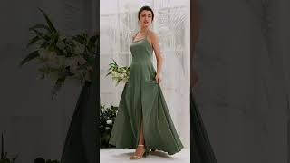 Stunning Carlyna Satin Green Olive Bridesmaid Dresses 2024 ✨ [upl. by Kceb]