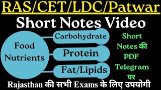 Food Nutrients Short Notes Video  Carbohydrates Protein Fat  General Science for Rajasthan Exam [upl. by Notserc]