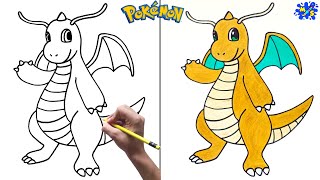 How to Draw Dragonite Pokemon  Step by Step [upl. by Nauqel]