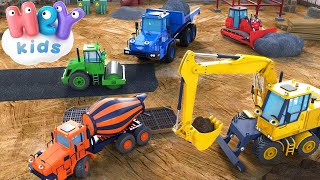 Les engins de chantier dessin animé 🚚 Tractopelle bulldozer grue camion  HeyKids  Comptine bébé [upl. by Eilasor]