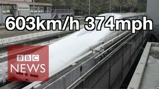 Japan Worlds fastest train 603kmh  BBC News [upl. by Battiste]