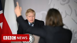 UK PM Boris Johnson confronted by tearful Ukrainian  BBC News [upl. by Apgar]