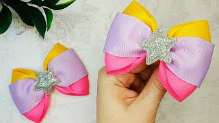 An easy way to make tricolor hair bows  DIY Bows for Hair  Ribbon Embroidery tutorial hairbows [upl. by Ecidnacal929]