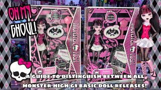 A GUIDE TO DISTINGUISH BETWEEN ALL MONSTER HIGH G1 BASIC DOLL RELEASES [upl. by Marasco]