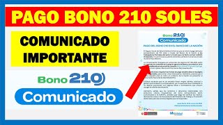 Nuevo Bono 210 soles COMUNICADO IMPORTANTE PARA EL COBRO DEL BONO [upl. by Sanders72]