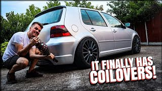 INSTALLING COILOVERS ON THE MK4 GOLF [upl. by Rosalinde]