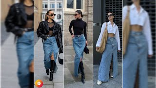 LOOKS MODERNOS CON MAXI FALDAS MIDI Y SKIRT EN DENIMTENDENCIA PARA ESTE 2023🛍️ [upl. by Broucek]