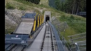 Worlds steepest funicular 477° Stoosbahn Switzerland [upl. by Anilyx30]