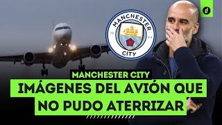 IMÁGENES del MOMENTO que el AVIÓN del MANCHESTER CITY no puede aterrizar por FUERTES VIENTOS [upl. by Tammie]