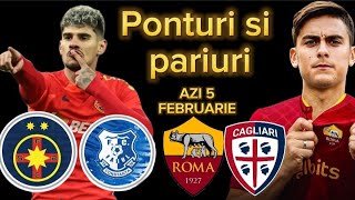 Fcsb  Farul si AS Roma Cagliari ponturi si pariuri analizate pe Biletul zilei azi 5 Februarie [upl. by Ahtilat]