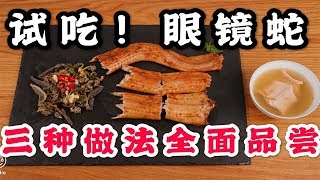 【眼鏡蛇】眼鏡蛇試吃！一條蛇，3種做法。全面試吃眼鏡蛇的味道，蛇肉到底好吃嗎？ ！【加油小軍哥】 [upl. by Kurtzman]