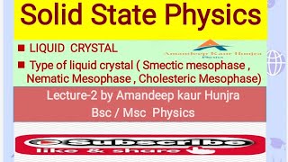 Liquid crystal  Types of liquid crystal  Bsc final year Physics L2 by Amandeep Kaur Hunjra [upl. by Germano662]