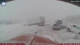 Snow and ice blamed for HUGE multivehicle crash in Michigan [upl. by Assenab]