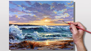 Acrylic Painting Seashore Sunset [upl. by Kreda]