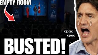 Justin Trudeau CAUGHT ON CAMERA giving speech to EMPTY ROOM at NATO [upl. by Edualc]