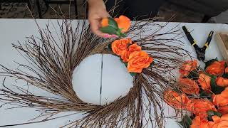 Simple 2 Item Sunburst Grapevine Fall Wreath with Roses [upl. by Oberg777]