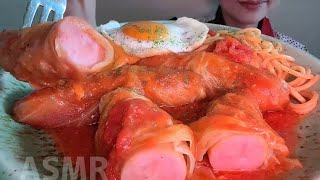 【フランクフルトのロールキャベツとパスタ】を頂きます。Frankfurter sausage cabbage rolls amp Pasta asmr mukbang asmrsounds [upl. by Ynnor]