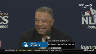 Postgame  Dodgers coach Dave Roberts applauded Shohei Ohtani and Mookie Betts with G4 win vs Mets [upl. by Nonez]