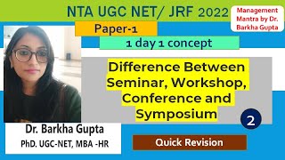 Difference Between Seminar Workshop Conference and Symposium with keywords by Barkha Maam [upl. by Eittel]