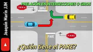 PRELACIÓN EN INTERSECCIONES O GIROS ¿Quién tiene el PARE [upl. by Charmane]