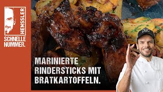 Schnelles Marinierte Rindersticks mit Bratkartoffeln Rezept von Steffen Henssler [upl. by Ahsot326]