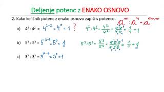 DELJENJE potenc z ENAKO OSNOVO  2 del  EKSPONENT stopnja 0 [upl. by Toh469]