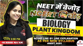 LIVE NEET 2025  BIOLOGY NCERT LINE BY LINE  PLANT KINGDOM L1  SURBHI MAAM neet25 newlight [upl. by Lytsirk]