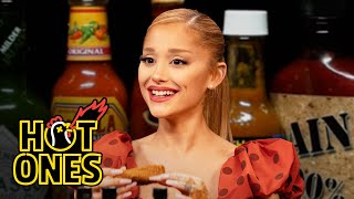 Ariana Grande Hits a High Note While Eating Spicy Wings  Hot Ones [upl. by Ettessil]