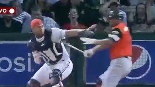 Baseball Player ATTACKS Catcher With Bat After Getting Hit By A Pitch [upl. by Freud]