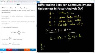 Question 19  What is the Difference between Communality and Uniqueness in Factor Analysis [upl. by Zillah]